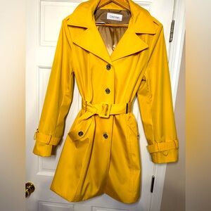 Calvin Klein Women's Single Breasted Belted Rain Jacket with Removable Hood